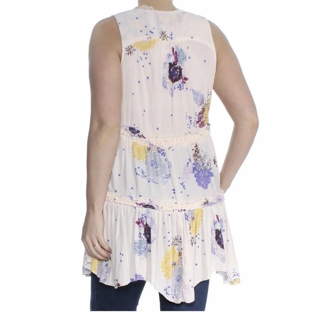 Free People Purple Haze Floral Printed Tunic Tank Size S Boho Fairy Flowy Resort